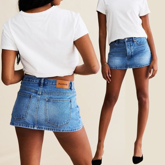 Parke Finished Denim Mini Skirt - Vintage Wash - Size 24 - Picture 1 of 7
